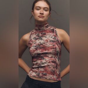 NWT Anthropologie Pilcro Printed Turtleneck Tank Top, sz XL